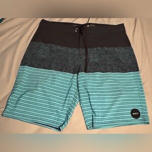 RVCA Black and Blue Board Shorts with Modern Color Blocking